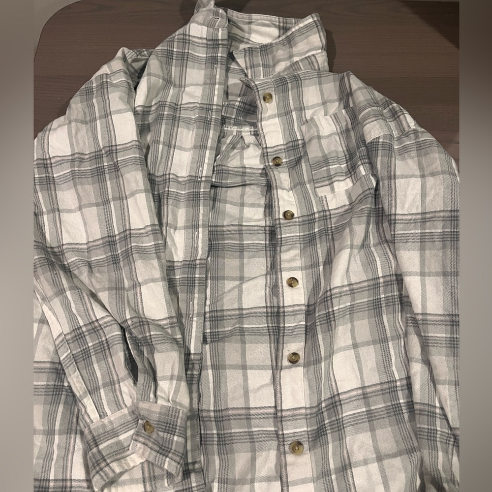 Grey and white plaid flannel oversized